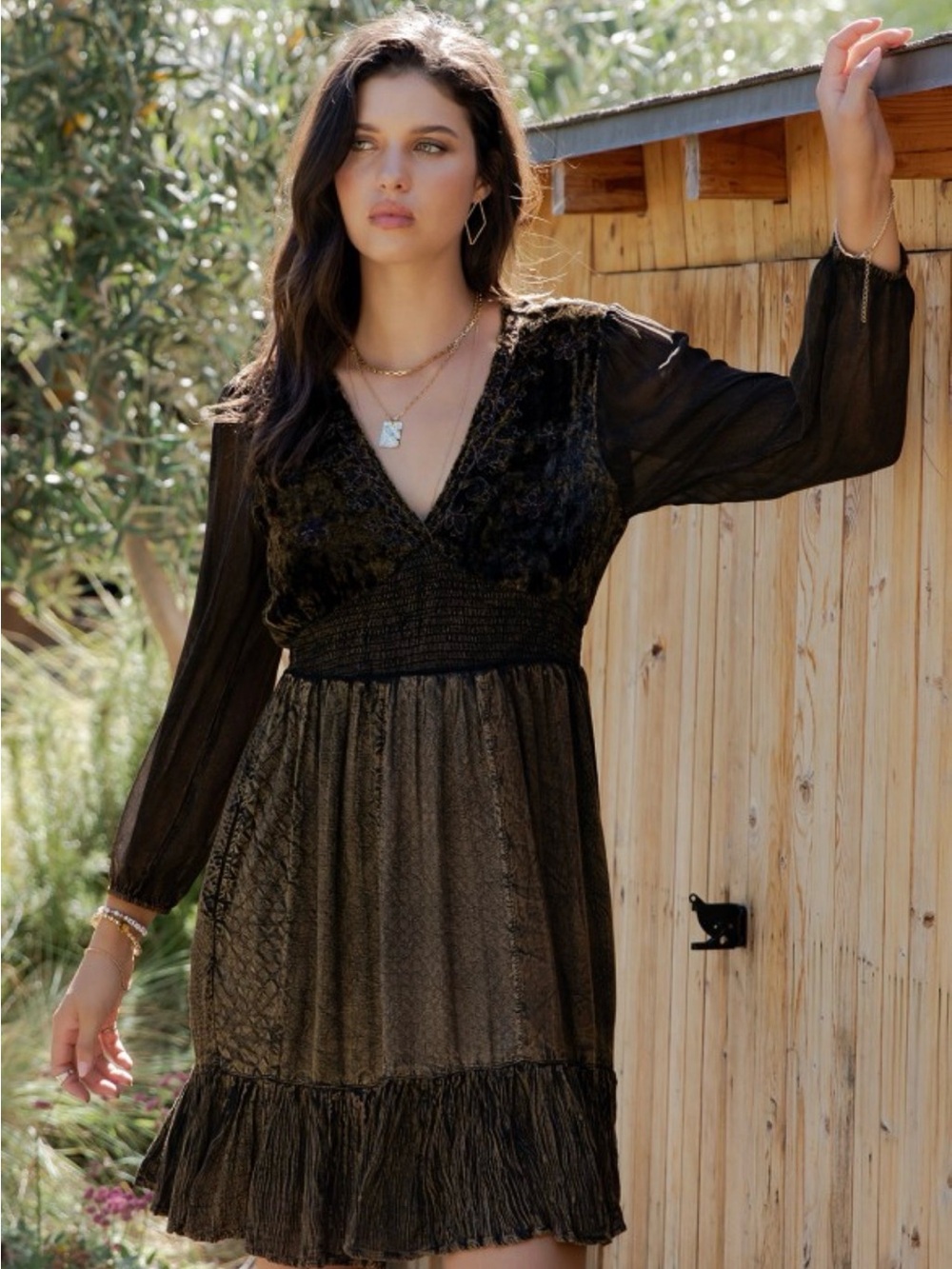 K171 Young Threads Sz L Baby Doll Patchwork Mini Dress Pockets Called Amber NWT